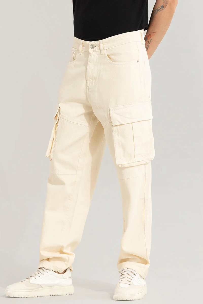 Snitch Cream Adventure-Ready Cream Cargo Jeans for Men | Best Price UAE
